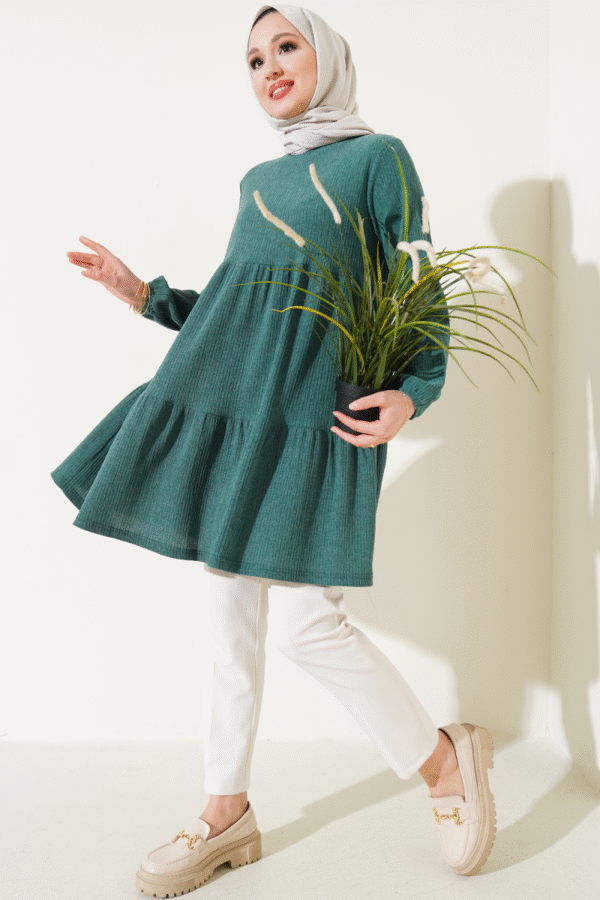 Layered Tree Bark Tunic Green