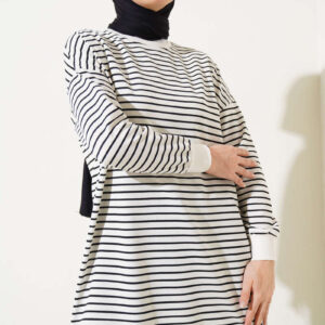 Striped Bicycle Collar Two-Ply Tunic Black