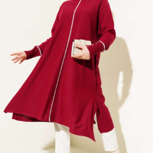 Asymmetric Cut Long Knit Tunic Burgundy