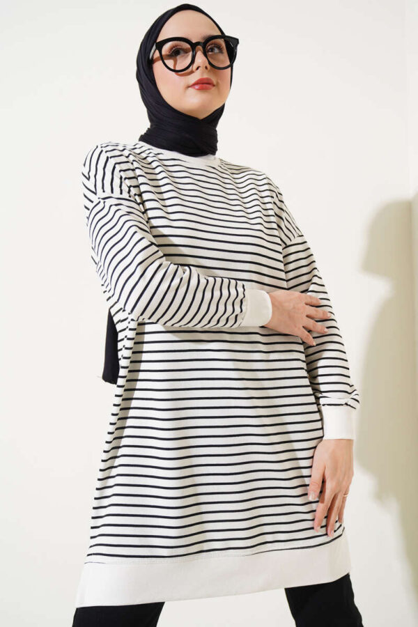 Striped Bicycle Collar Two-Ply Tunic Black