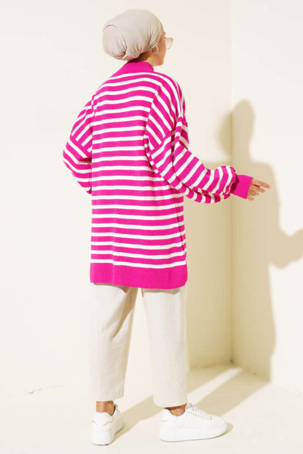Balloon Sleeve Striped Knit Tunic Fuchsia - Image 2