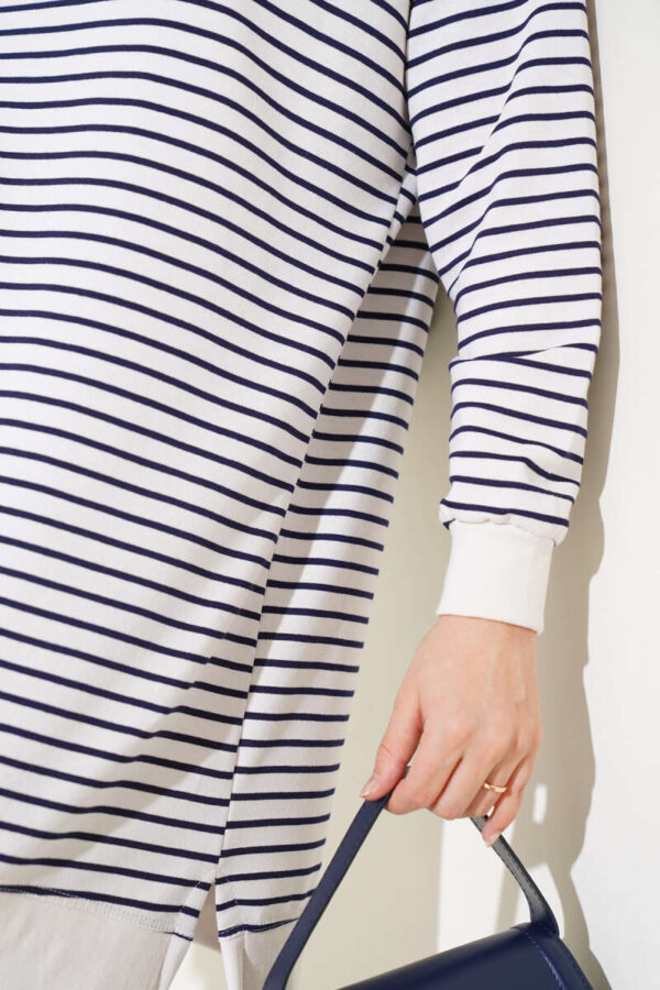 Striped Bicycle Collar Two-Ply Tunic Navy Blue - Image 2