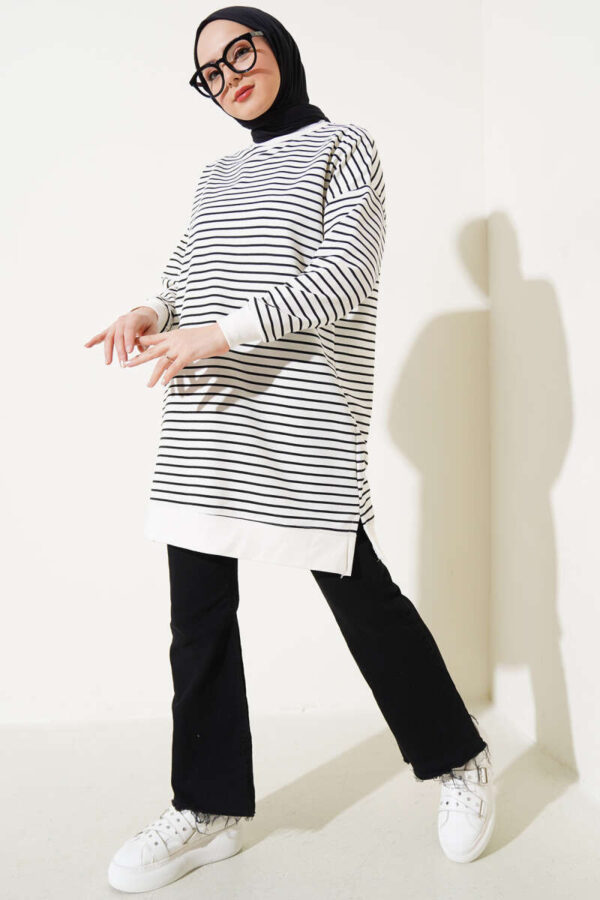 Striped Bicycle Collar Two-Ply Tunic Black - Image 3