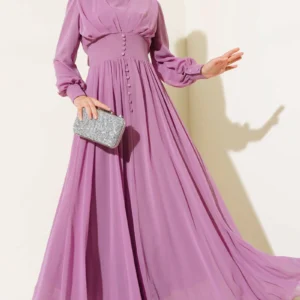 Button Embellished Chiffon Dress Lilac