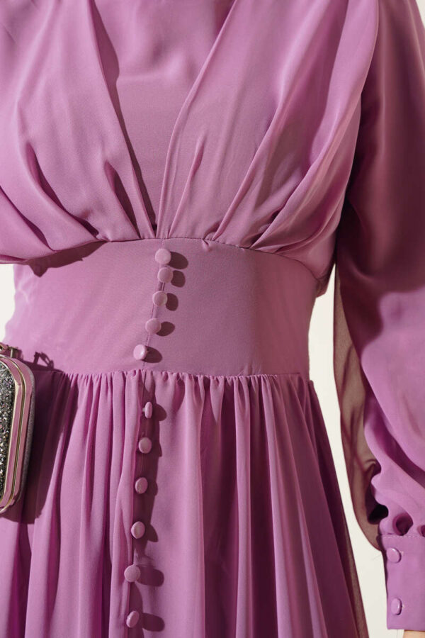 Button Embellished Chiffon Dress Lilac - Image 4