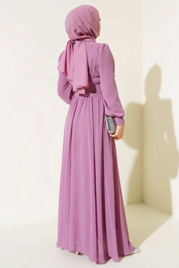 Button Embellished Chiffon Dress Lilac - Image 3