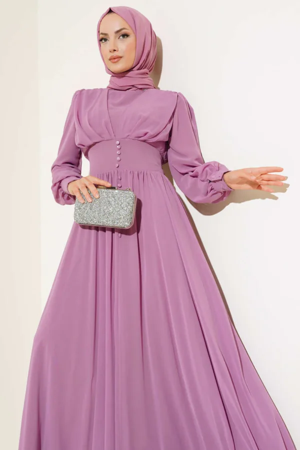Button Embellished Chiffon Dress Lilac - Image 2
