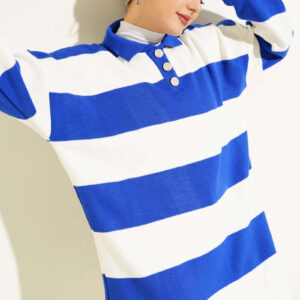 Shirt Collar Buttoned Knit Tunic Royal Blue