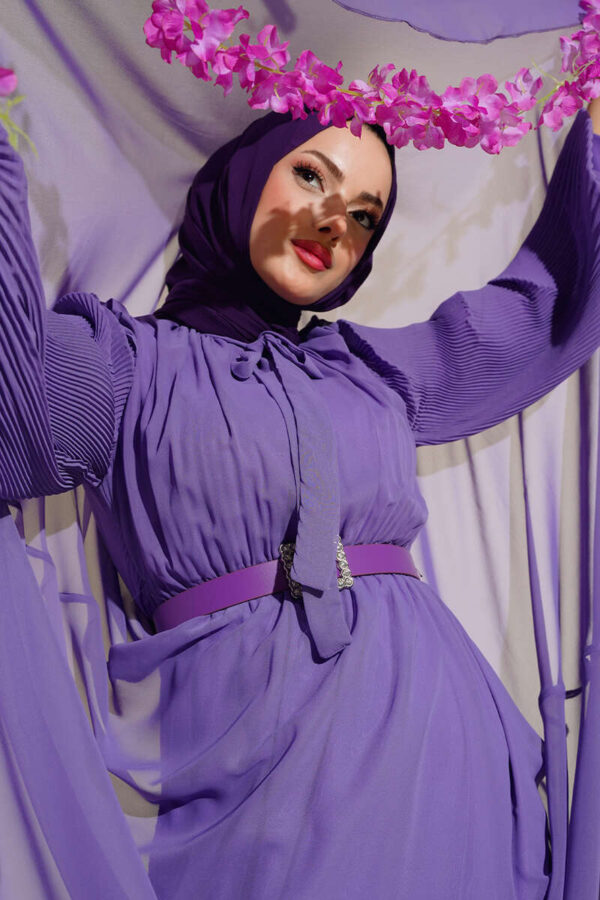 Pleated Sleeve Dress Lilac
