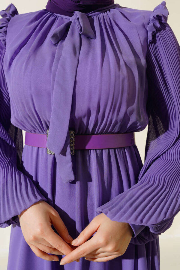 Pleated Sleeve Dress Lilac - Image 3
