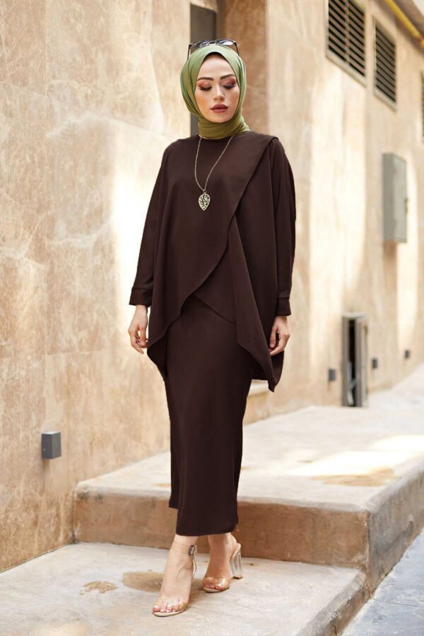MDI Skirt and Tunic Two-Piece Set Brown - Image 4