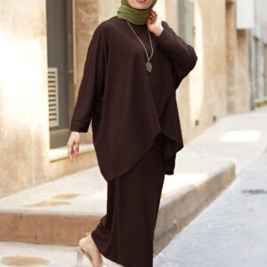 MDI Skirt and Tunic Two-Piece Set Brown