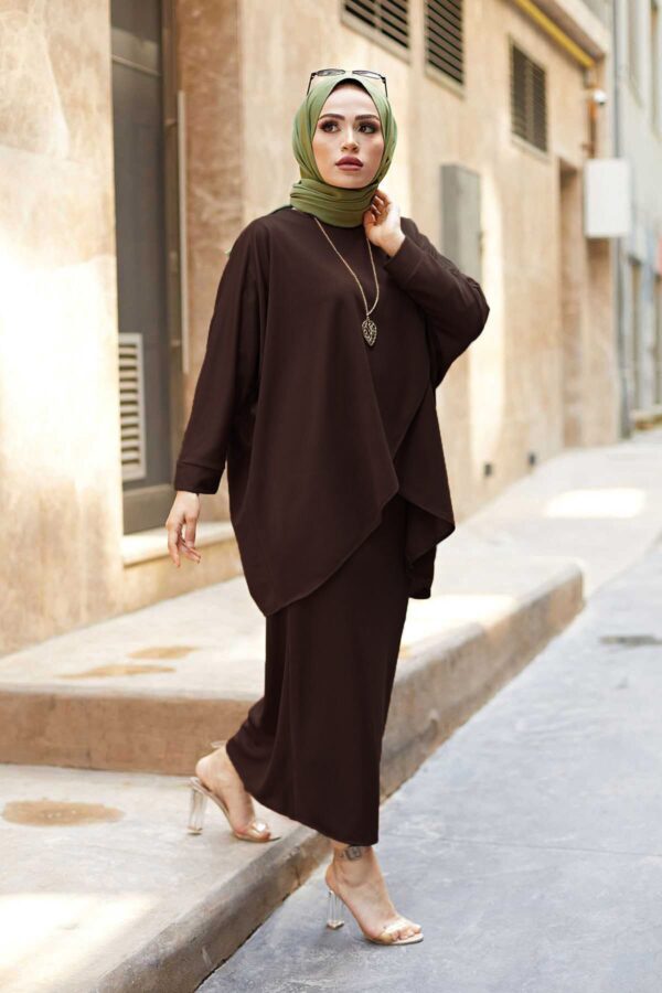MDI Skirt and Tunic Two-Piece Set Brown - Image 3