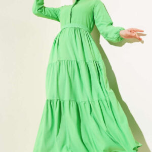 Half Hidden Button Belted Dress Neon Green