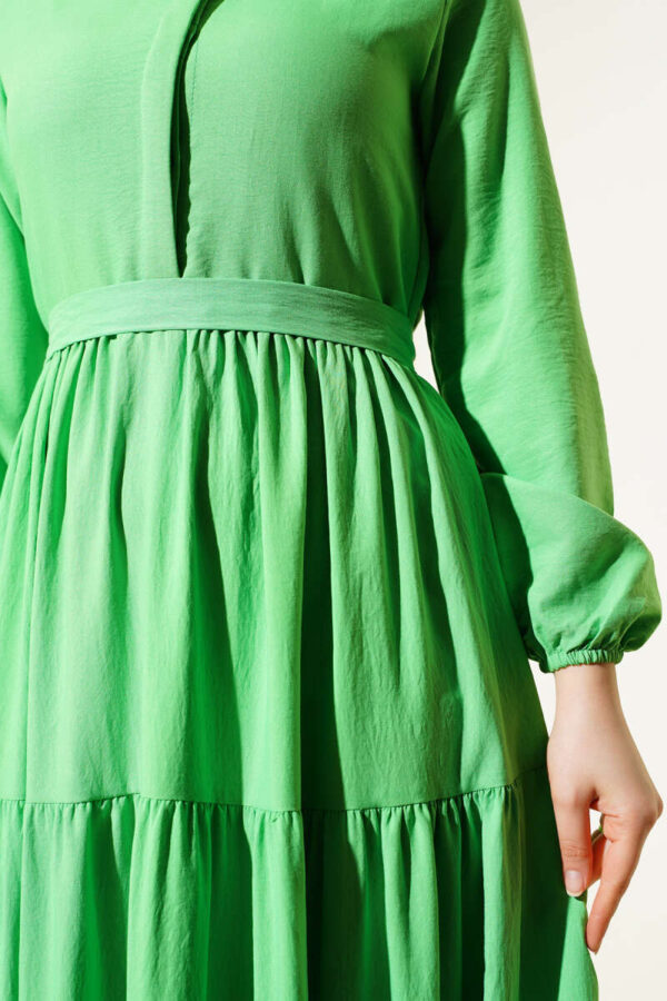 Half Hidden Button Belted Dress Neon Green - Image 4